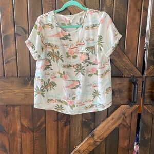 LC Lauren Conrad Floral and Palm Print Blouse